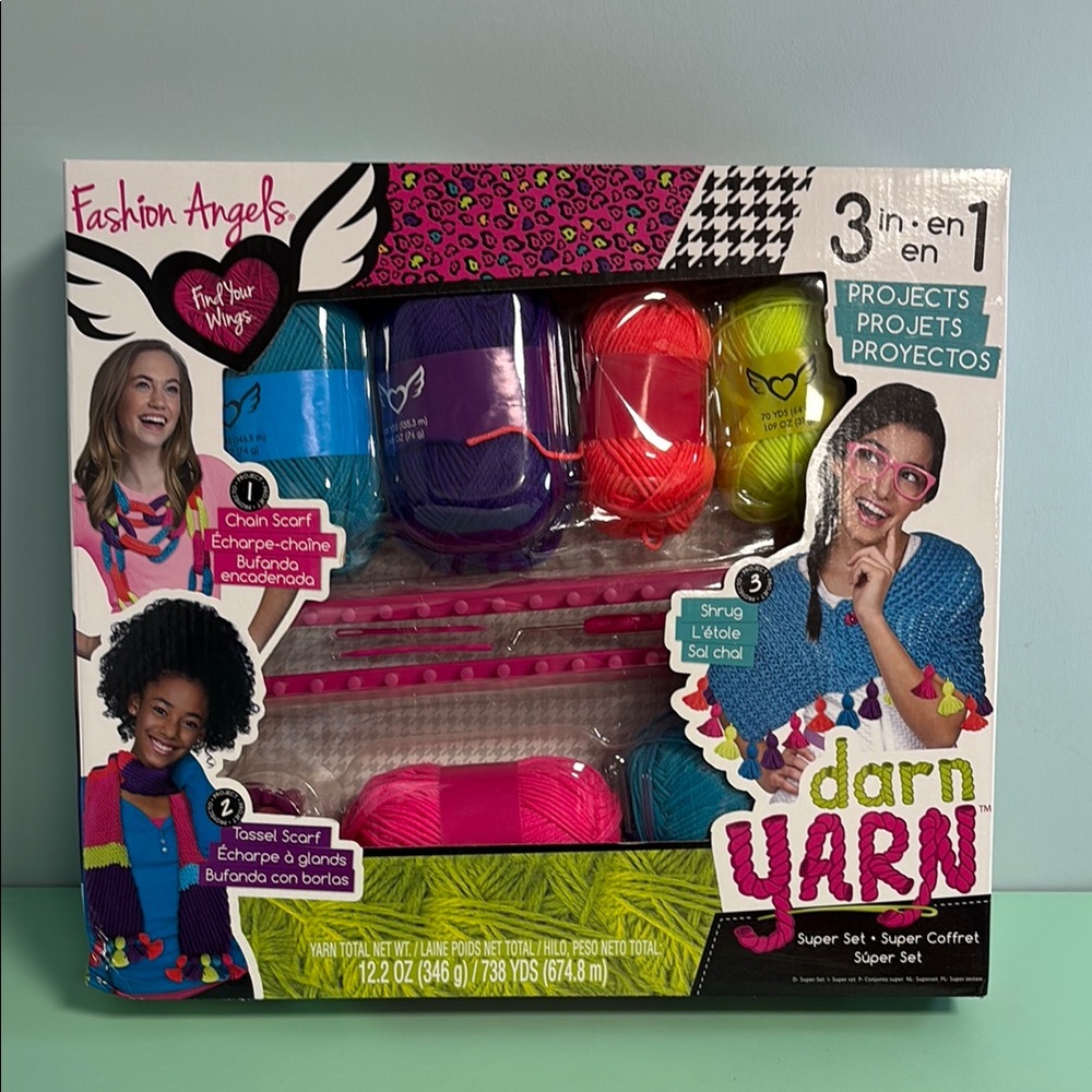 Fashion Angels Darn Yarn Super Set 3-1 Projects, Age 8+, Kid Yarn Craft Project